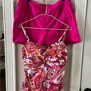 Lands' End Bright Pink Swimwear. Tank and swim shorts